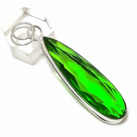 Natural Peridot Gemstone Handmade 925 Sterling Silver Jewelry Pendant 2.01"