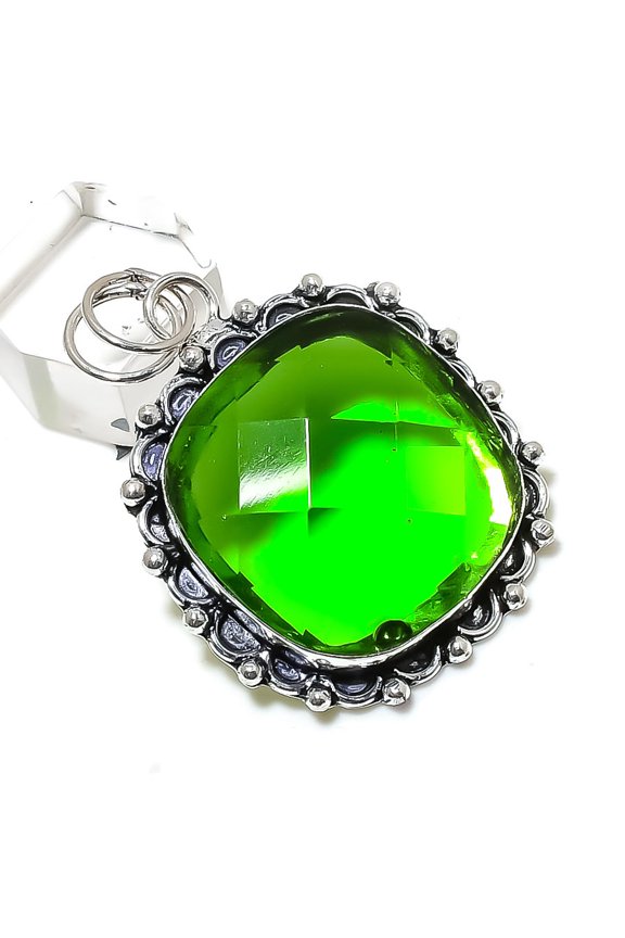 Natural Peridot Gemstone Handmade 925 Sterling Silver Jewelry Pendant 2.05"