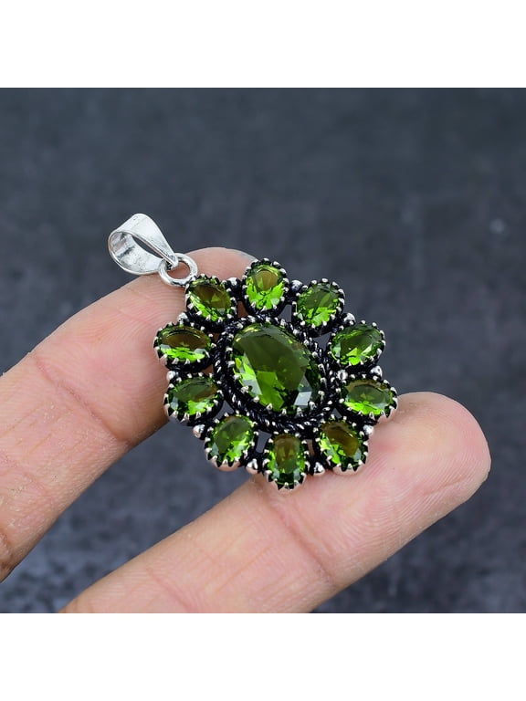 Natural Peridot Gemstone Handmade 925 Sterling Silver Jewelry Pendant 2.13"