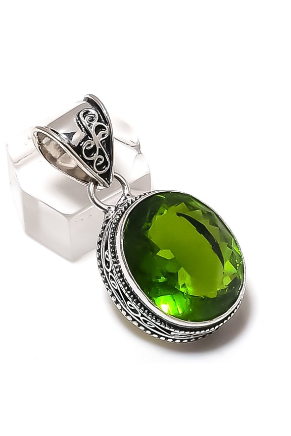 Natural Peridot Gemstone Handmade 925 Sterling Silver Jewelry Pendant 2.36"