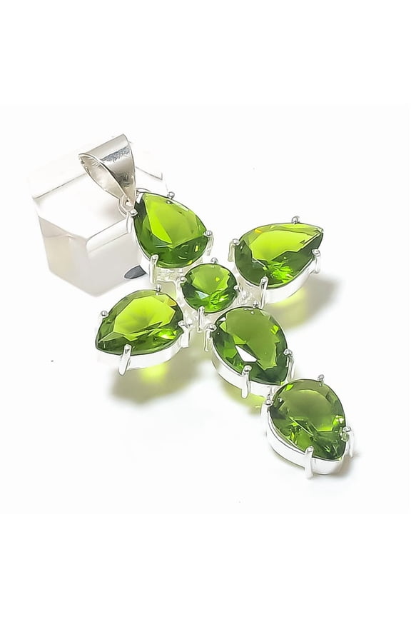 Natural Peridot Gemstone Handmade 925 Sterling Silver Jewelry Pendant 2.44"