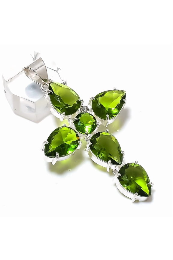 Natural Peridot Gemstone Handmade 925 Sterling Silver Jewelry Pendant 2.48"