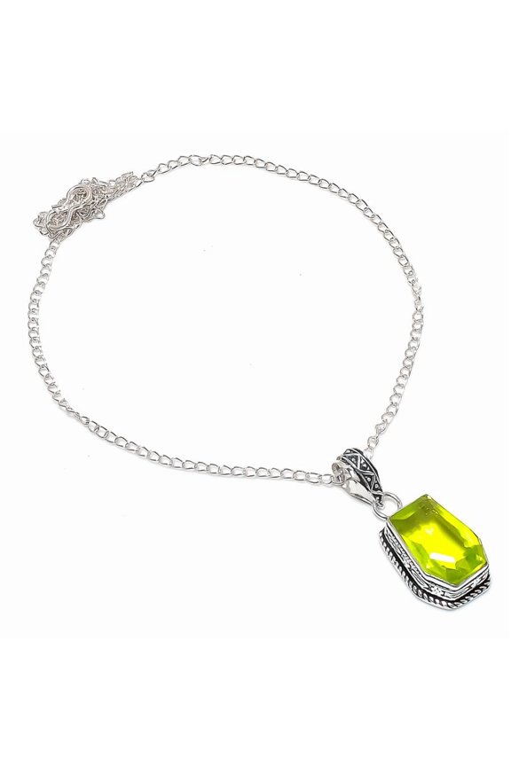 Natural Peridot Gemstone Handmade 925 Sterling Silver Jewelry Pendant 2.56"
