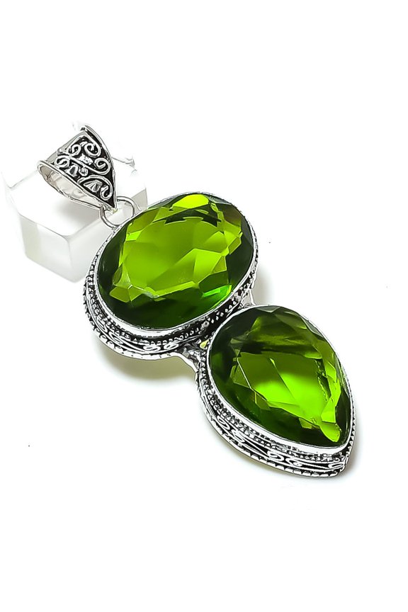 Natural Peridot Gemstone Handmade 925 Sterling Silver Jewelry Pendant 2.56"