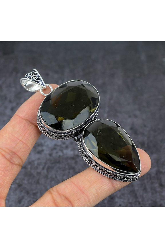 Natural Peridot Gemstone Handmade 925 Sterling Silver Jewelry Pendant 3.35"