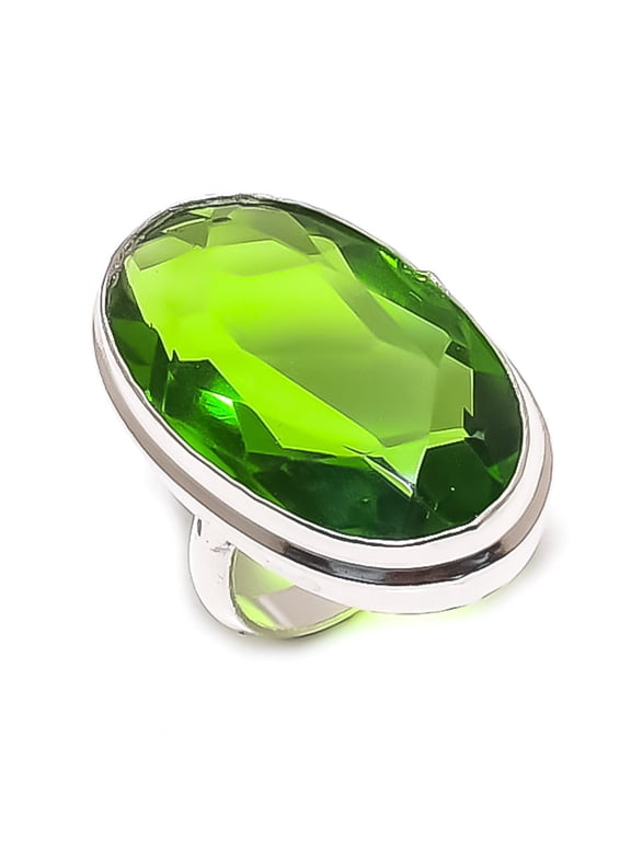 Natural Peridot Gemstone Handmade 925 Sterling Silver Jewelry Ring Size 4