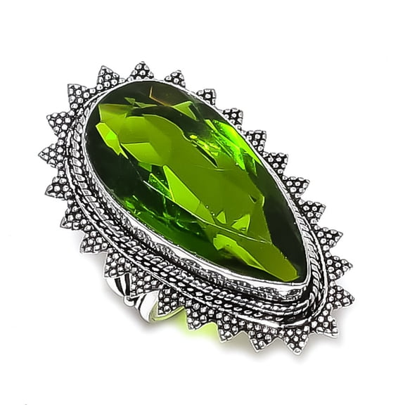 Natural Peridot Gemstone Handmade 925 Sterling Silver Jewelry Ring Size 6.5