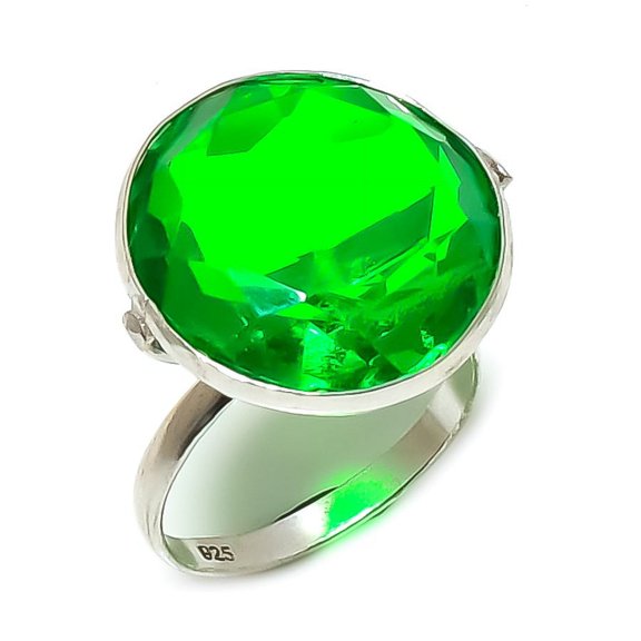 Natural Peridot Gemstone Handmade 925 Sterling Silver Jewelry Ring Size 8.5