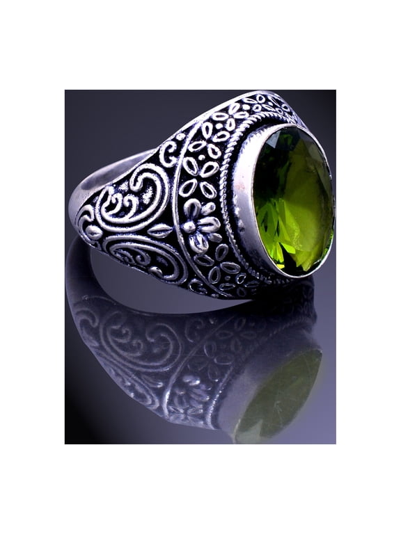 Natural Peridot Gemstone Handmade 925 Sterling Silver Jewelry Ring Size 9