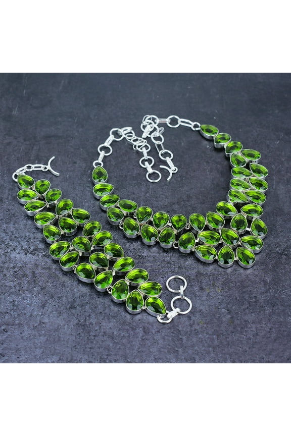 Natural Peridot Gemstone Handmade 925 Sterling Silver Jewelry Set