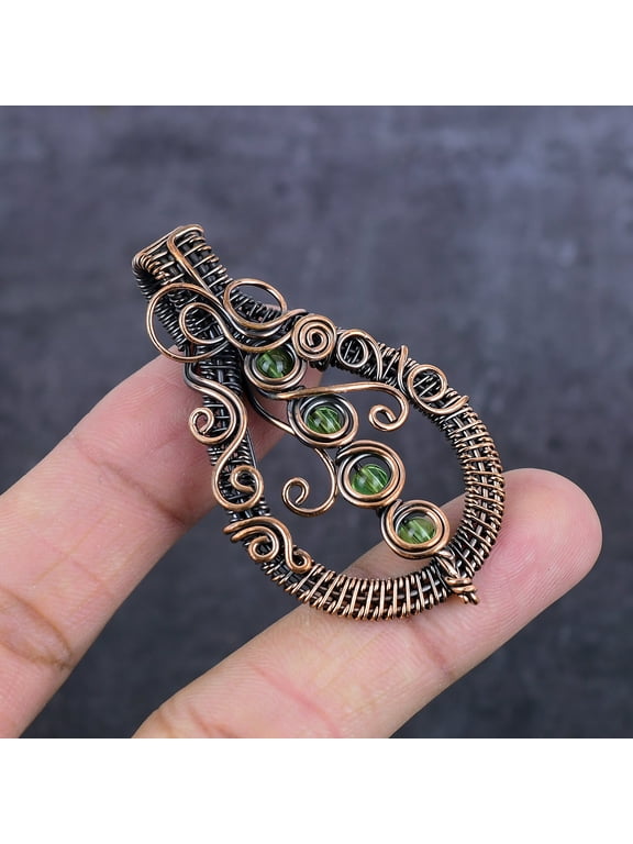 Natural Peridot Gemstone Handmade Copper Wire Wrap Jewelry Pendant 2.36"