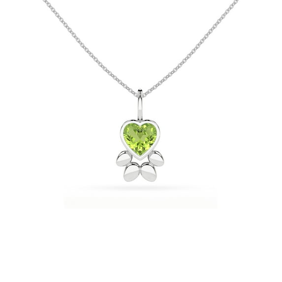 Natural Peridot Heart-Cut Paw Shape Pendant Necklace in Sterling Silver for Women with 18-inch Adj. Chain, August Birthstone Jewelry for Her Birthday, Wedding Anniversary, Christmas, Mothers Day