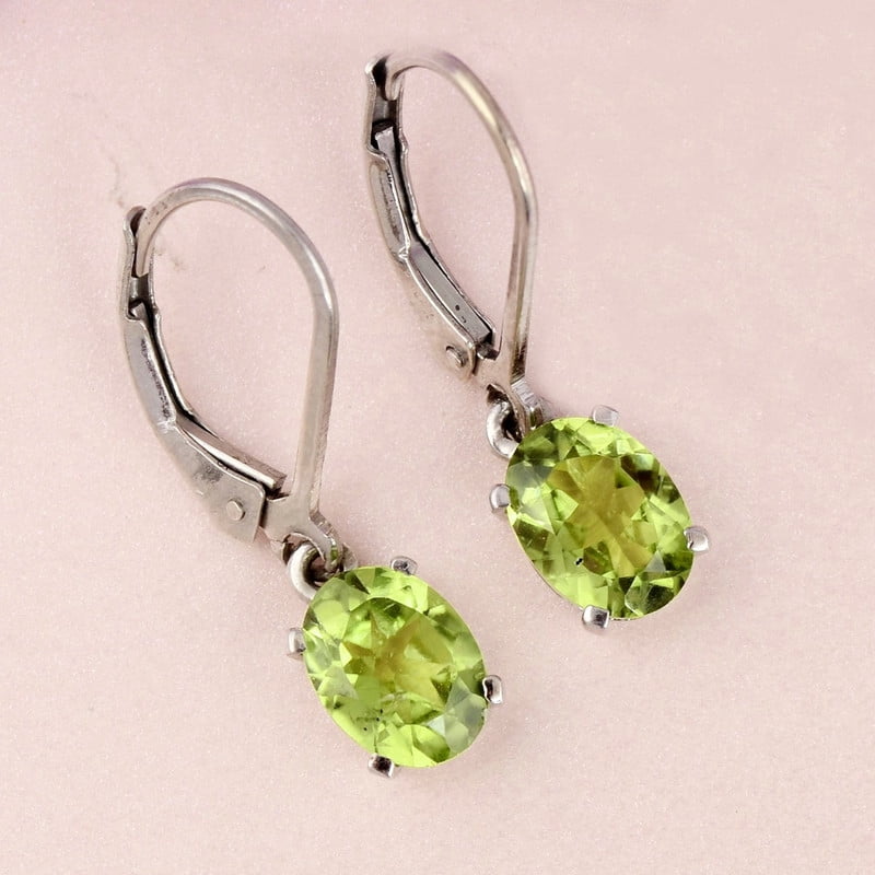Natural Peridot Lever Back Earrings, Art deco Peridot Earring, Silver 925 Earring, 7*5 mm Oval Stone, Woman Earring, Gift For her, Solitaire Earring
