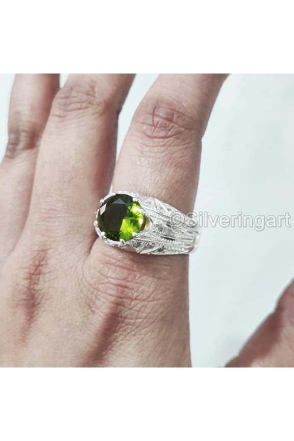 Natural Peridot Mans Ring, AAA Peridot Ring, August Birthstone, Silver Jewelry, 925 Silver Ring, Birthday Gift, Tiny Mens Ring, Designer Ring, Ottoman Style Ring, Christmas, Turkey Mens Signet Ring