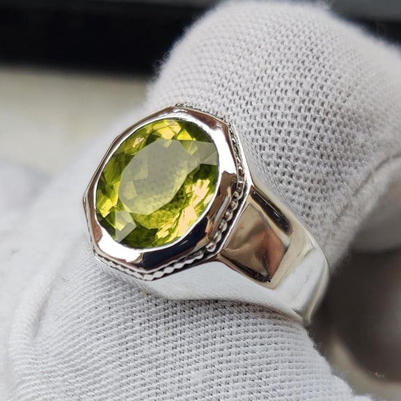 Natural Peridot Men’s Ring in 925 Sterling Silver | Handmade Gemstone Ring | August Birthstone Jewelry Gift