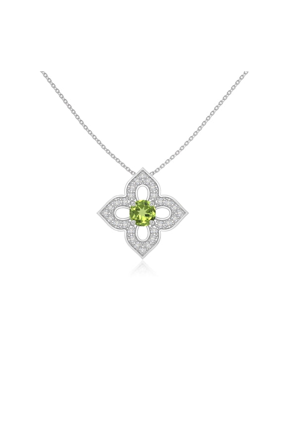 Natural Peridot with Moissanite 4 Petal Flower Pendant Necklaces for Women in Sterling Silver,August Birthstone Jewelry Gifts for Her Birthday,Wedding Anniversary,Mothers Day,Christmas,Valentines