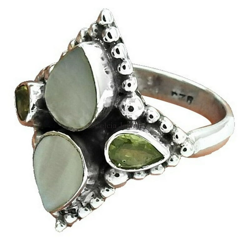 Natural Peridot Moonstone Stackable Multi Stone Design Ring For