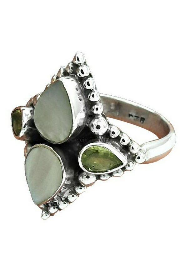 Natural Peridot & Moonstone Stackable Multi Stone Design Ring For Women, Statement Celtic Jewelry, Mothers Day Gifts, June August Birthstone, Promise Ring, Art Deco Ring (peridot, Size 7)