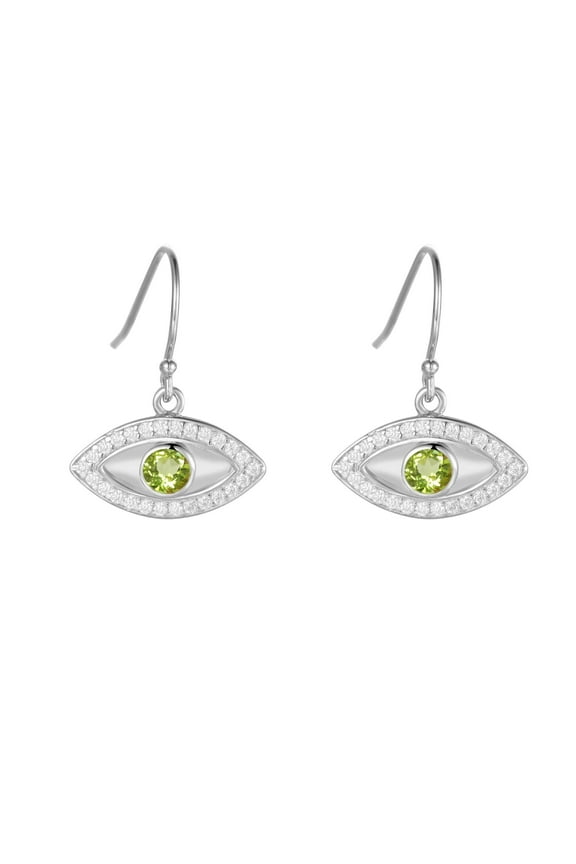Natural Peridot Rhodium Plated Evil Eye Earrrings