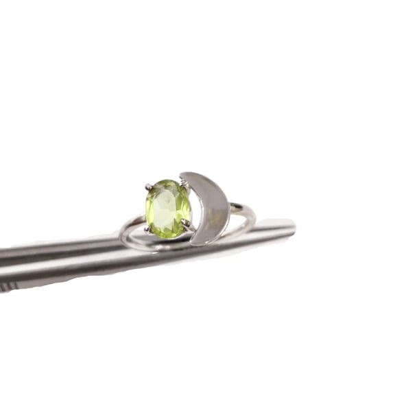 Natural Peridot Ring, AAA Peridot Gemstone Ring, August Birthstone, Crescent Moon Adjustable Ring, Toe Ring, 925 Sterling Silver, Womens Ring, Christmas, Thanksgiving, Handmade Statement Jewelry