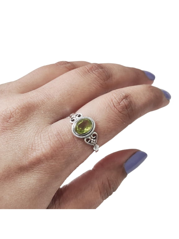 Natural Peridot Ring, AAA Peridot Gemstone Ring, August Birthstone, Tiny Bohemian Ring, 925 Sterling Silver, Designer Womens Ring, Christmas Thanksgiving, Handmade Statement Jewelry, Genuine Peridot