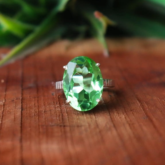 Natural Peridot Ring, Prong Setting Ring, 925 Sterling Silver Ring, Boho Jewelry, Signet Ring, Statement Ring, Dainty Ring, Cocktail Ring**