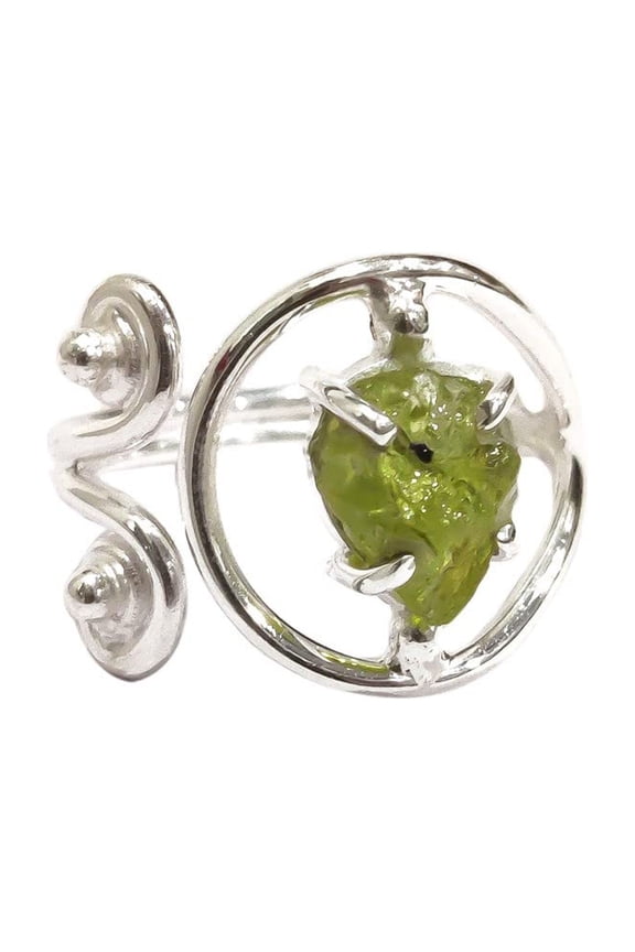 Natural Peridot Ring, Raw Peridot Gemstone Ring, August Birthstone, Adjustable, Designer, 925 Sterling Silver, Womens Ring, Christmas, Thanksgiving, Handmade, Statement Jewelry, Rough Gemstone Jewelry