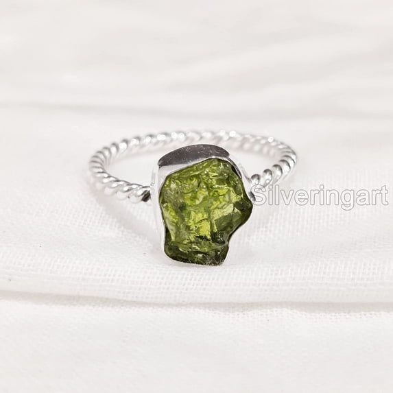 Natural Peridot Ring, Rough Peridot Gemstone Ring, August Birthstone, Twisted Band, 925 Sterling Silver, Womens Ring, Christmas, Thanksgiving, Handmade, Statement Jewelry, Rough Gemstone Jewelry