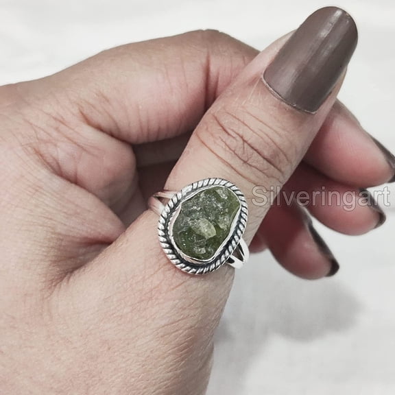 Natural Peridot Ring, Rough Peridot Gemstone Ring, August Birthstone, Bohemian Ring, 925 Sterling Silver, Womens Ring, Christmas, Thanksgiving, Handmade, Statement Jewelry, Rough Gemstone Jewelry