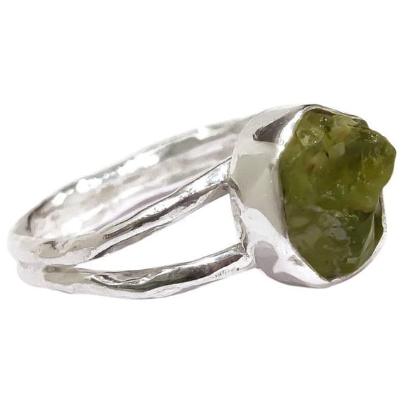 Natural Peridot Ring, Rough Peridot Gemstone Ring, August Birthstone, Hammered, 925 Sterling Silver, Womens Ring, Christmas, Thanksgiving, Handmade, Statement Jewelry, Rough Gemstone Jewelry