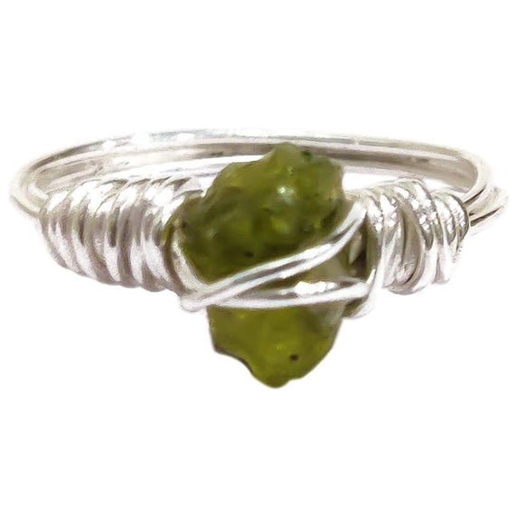 Natural Peridot Ring, Rough Peridot Gemstone Ring, August Birthstone, Wire Band, 925 Sterling Silver, Womens Ring, Christmas, Thanksgiving, Handmade, Statement Jewelry, Rough Gemstone Jewelry