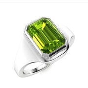 Natural Peridot Ring Sterling Silver Art Deco August Birthstone