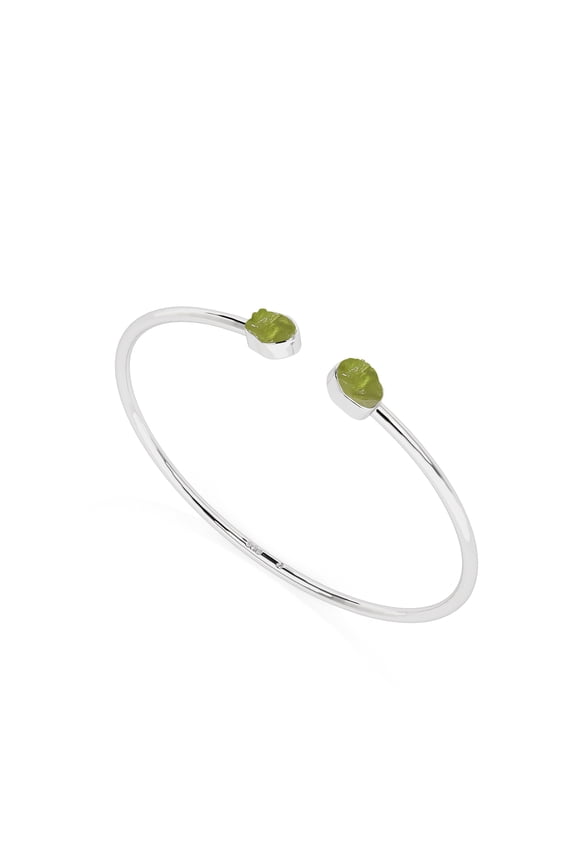 Natural Peridot Rough Shape Twister Bangle Bracelet in Sterling Silver for Women, August Birthstone Jewelry for Her Birthday, Wedding Anniversary, Christmas, Mothers Day