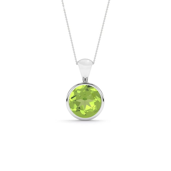 Natural Peridot Round Shape Pendant Necklace in Sterling Silver for Women with 18-inch Adj. Chain, August Birthstone Jewelry for Her Birthday, Wedding Anniversary, Christmas, Mothers Day