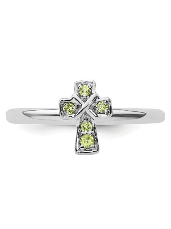 Natural Peridot Silver Stackable Cross Ring