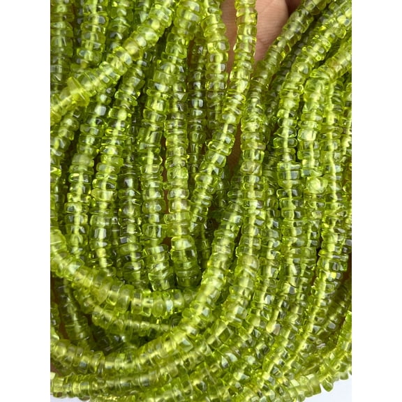 Natural Peridot Smooth Tyre Shape Beads 5mm Peridot Tyre Beads 16 Inch Peridot Wheel Beads Heishi Shape Peridot Beads Minimalist For Jewelry Making, Gift For Mom