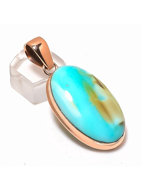 Natural Peruvian Opal Gemstone Handmade Copper Jewelry Pendant 2.17"