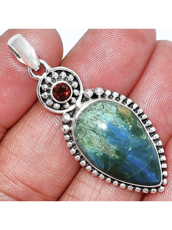 Natural Peruvian Opalina & Garnet 925 Sterling Silver Pendant Jewelry P-1500 SDP152858
