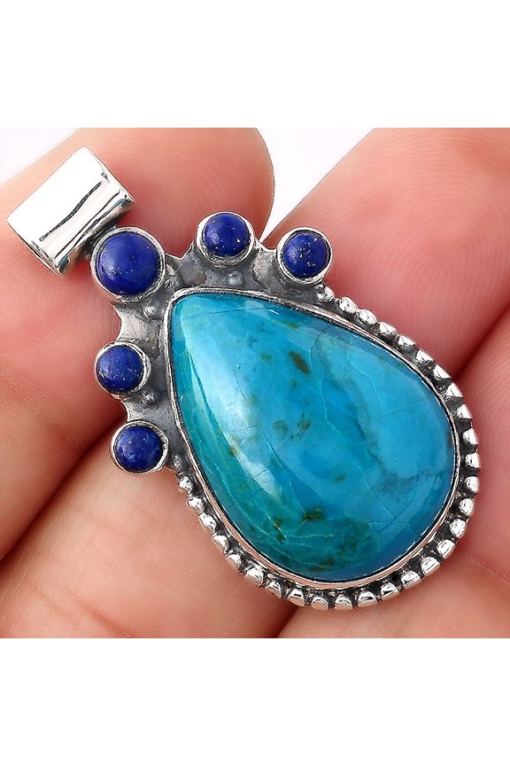 Natural Peruvian Opalina and Lapis 925 Sterling Silver Pendant Jewelry P-1519 SDP154953