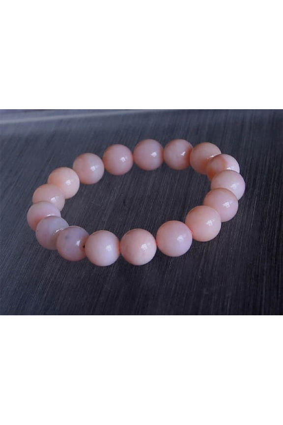 Natural Peruvian Pink Opal 10mm Round Shape Smooth Cut Beads Stretchable Bracelet for Men & Women.