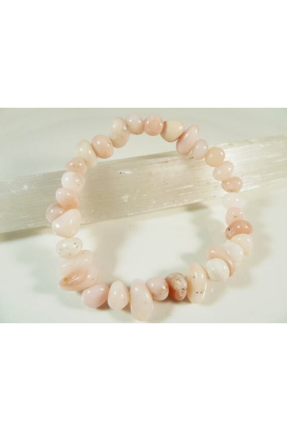 Natural Peruvian Pink Opal 4-8mm Nugget Tumble Shape Smooth Cut Beads Stretchable Bracelet for Men & Women.