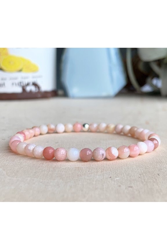 Natural Peruvian Pink Opal 4mm Round Shape Smooth Cut Beads Stretchable Bracelet for Men & Women.