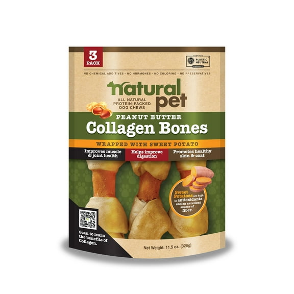 Natural Pet Collagen- Peanut Butter Bones W/ Sweet Potato 3 CT