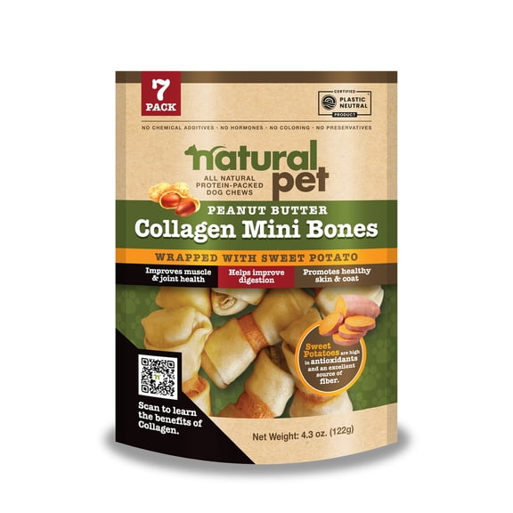 Natural Pet Collagen- Peanut Butter Mini Bones W/ Sweet Potato 7 CT