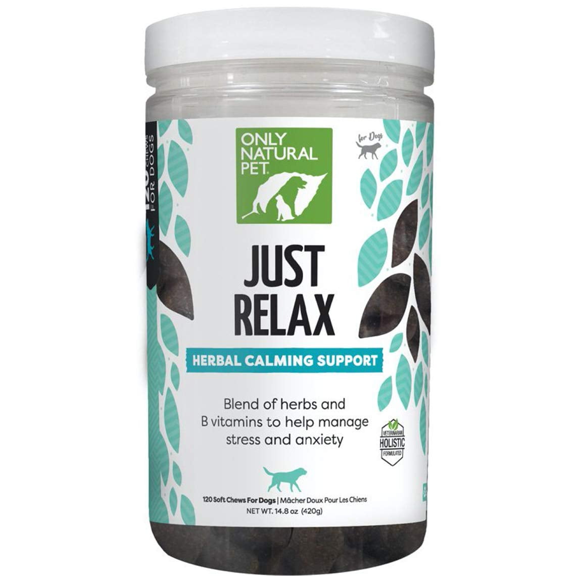Only Natural Pet FEV6- Just Relax Herbal Calming Chews for Dogs | Natural Anxiety Relief Treats, Premium Dog Relaxation Aid, Stress and Anxiety Relief Supplement - Bacon Flavor - 120 Chews