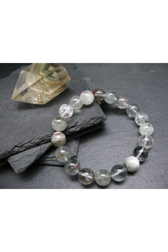 Natural Phantom Quartz 10mm Round Shape Smooth Cut Beads Stretchable Bracelet for Men & Women.