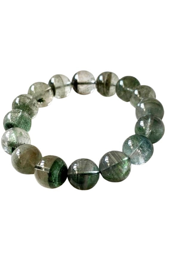 Natural Phantom Quartz 14mm Round Shape Smooth Cut Beads Stretchable Bracelet For Men & Women. Unisex Bracelet