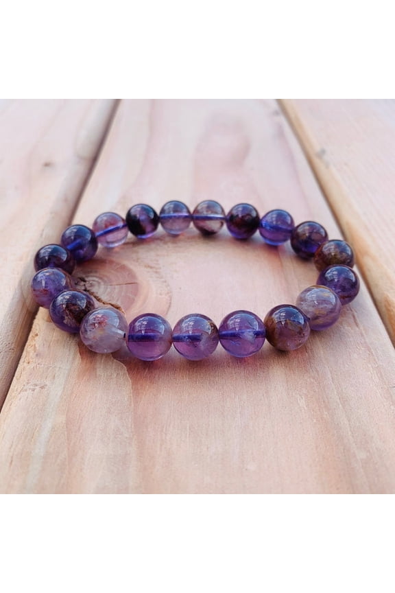Natural Phantom Quartz 8mm Round Shape Smooth Cut Beads Stretchable Bracelet for Men & Women.