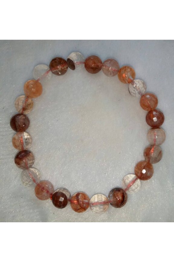 Natural Phantom Quartz 8mm Round Shape Smooth Cut Beads Stretchable Bracelet for Men & Women.