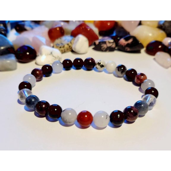Natural Phantom Quartz, Black Tourmilated Quartz & Garnet 8mm Round Shape Smooth Cut Beads Stretchable Bracelet for Men & Women.